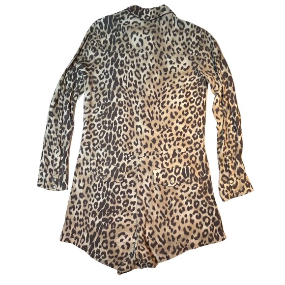 Chaser Leopard Print Short Romper Snaps Cinch Waist Long Sleeve Black Cream XS - Picture 4 of 16